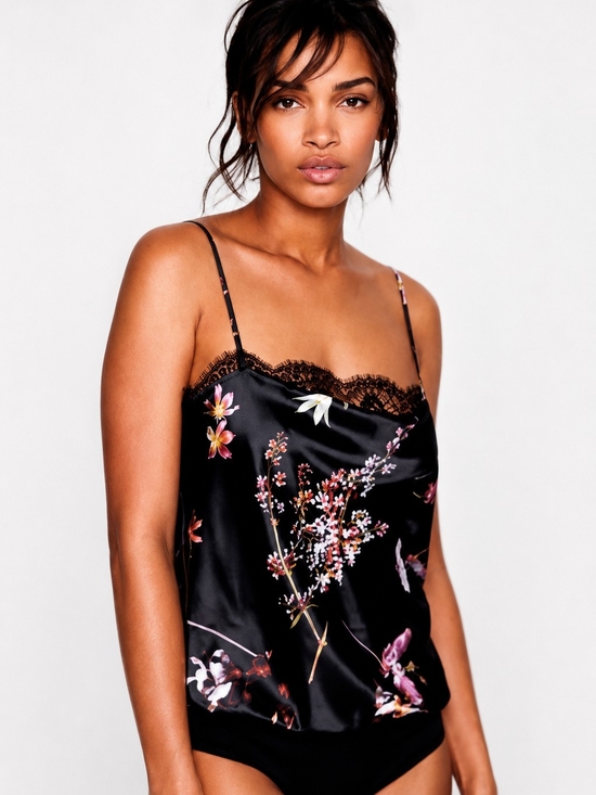 Victoria's Secret Other - Victoria's Secret Black Floral Satin Lace-Trim Bandeau Cami